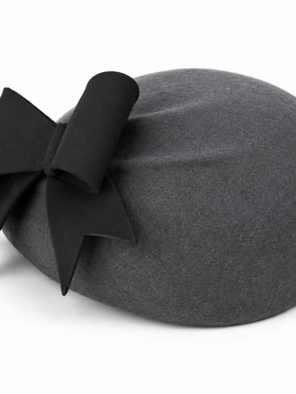 Kathy Jeanne Vintage Women's French Two-Tone Gray Wool Beret with Black Bow